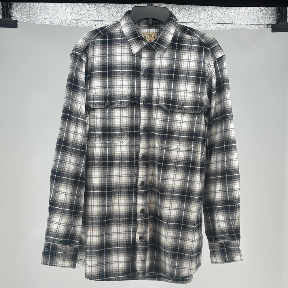 Men’s LT Red Head Black White Beige Plaid 100% Cotton Flannel Shirt Bass Pro